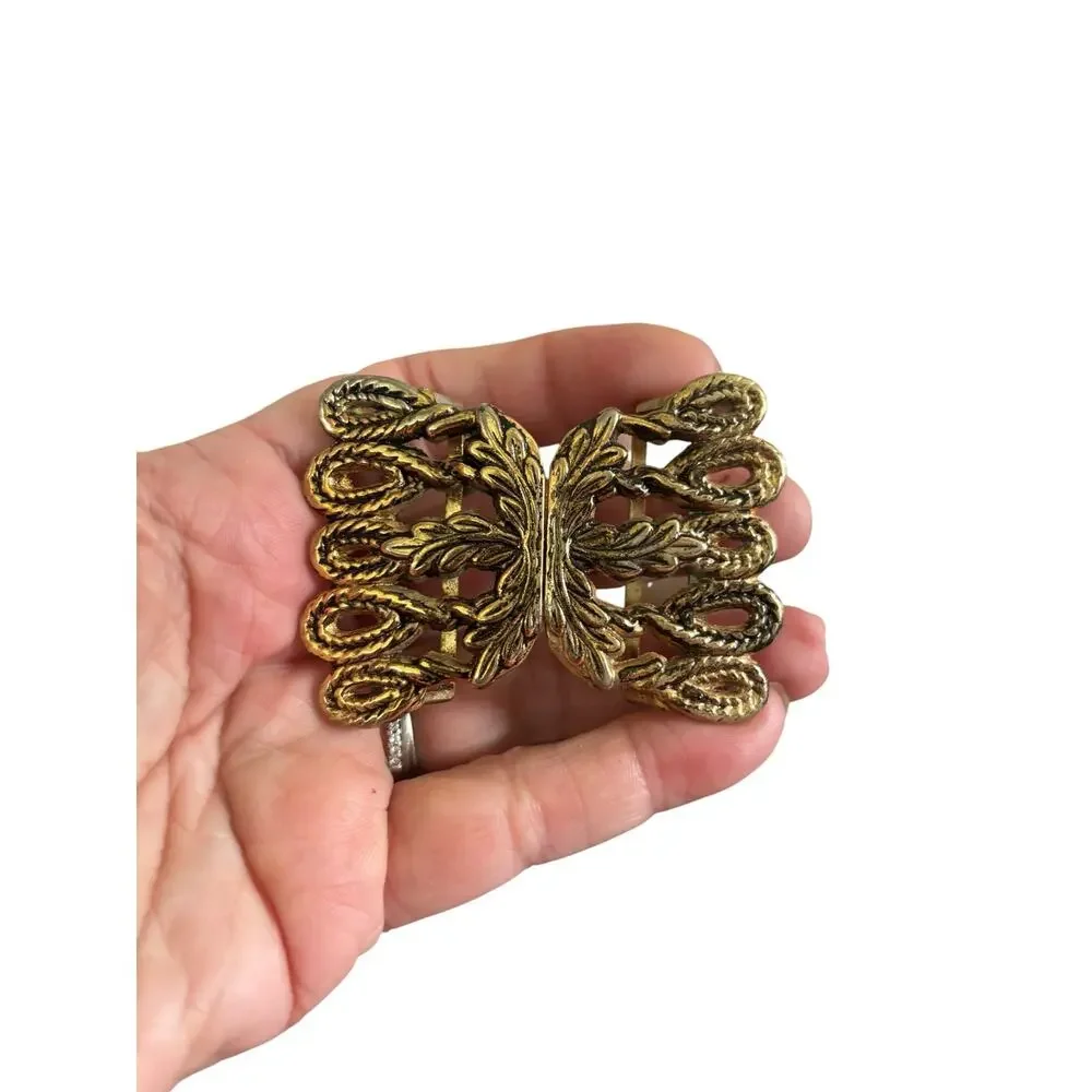 Victorian Gold Filigree Belt Buckle Ornate Flourish Antique Revival Boho